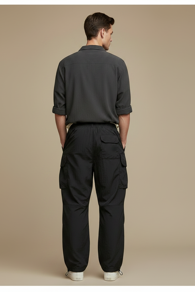 Pantalon Parachute Noir Cargo Ample Tactique Homme - Polyester - vue 2