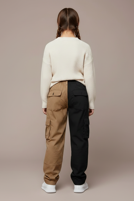 Pantalon Parachute Bicolore Cargo Ample Coton - Multicolore - vue 2