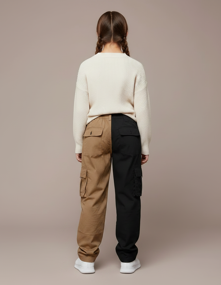 Pantalon Parachute Bicolore Cargo Ample Coton - Multicolore - vue 2