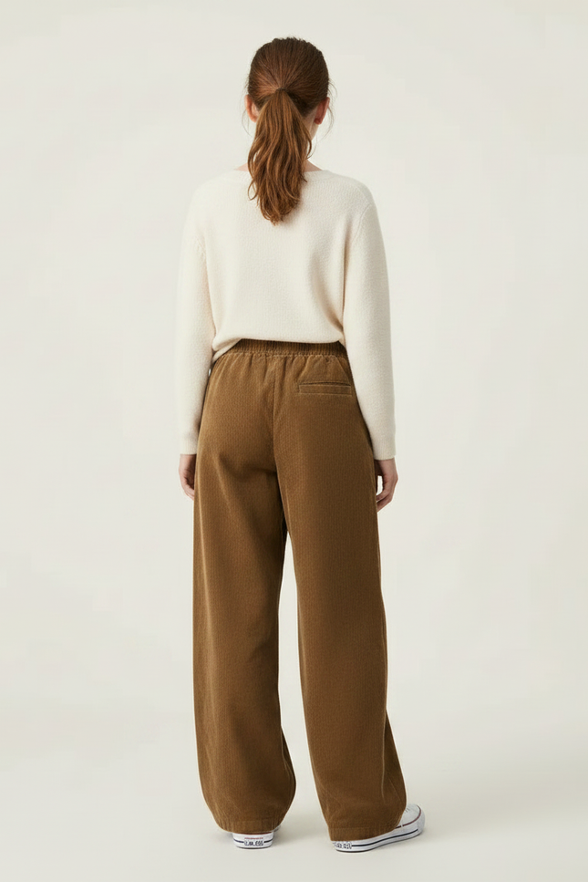 Pantalon Parachute Marron Côtelé Ample Confortable Enfant - Cordé - vue 2