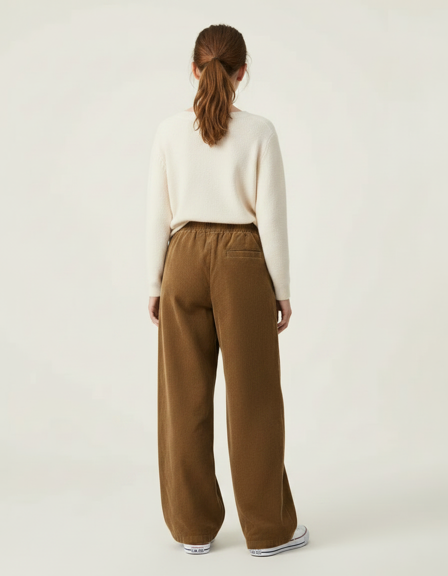 Pantalon Parachute Marron Côtelé Ample Confortable Enfant - Cordé - vue 2