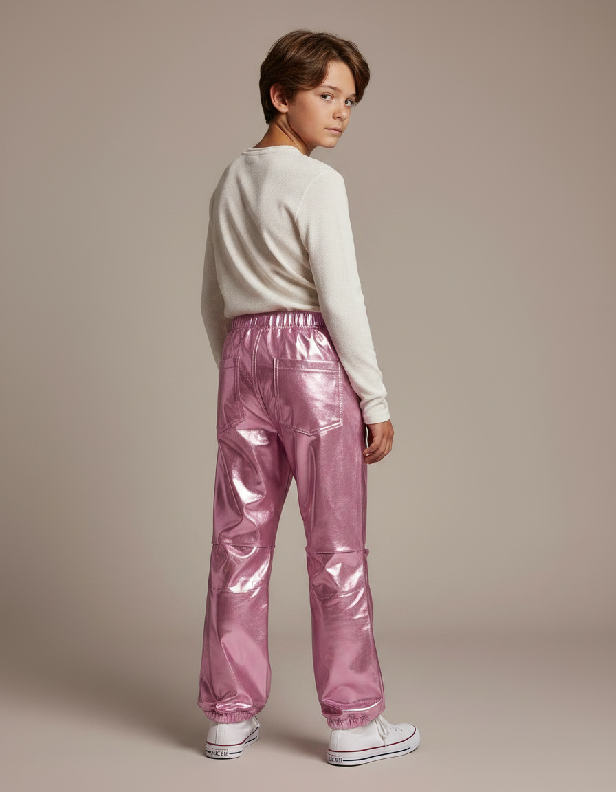 Pantalon Parachute Métallisé Rose Ample Enfant Brillant - Polyester - vue 2