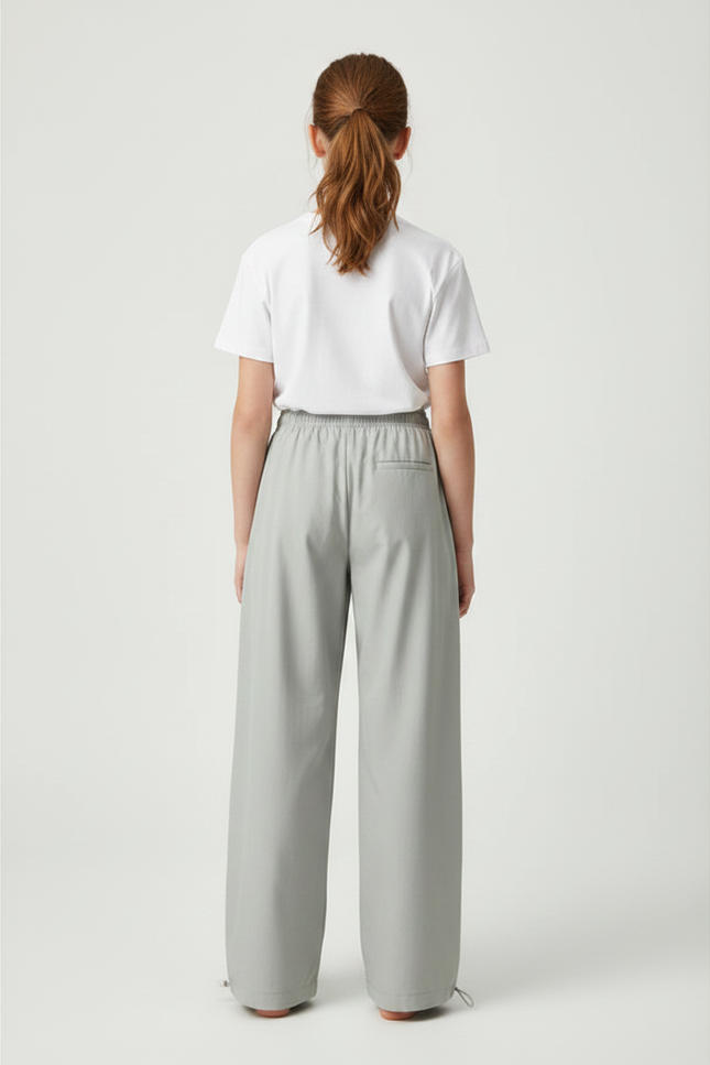 Pantalon Parachute Fille Gris Resserré Aux Chevilles - Polyester - vue 2