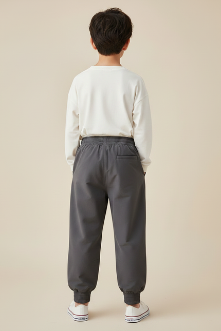 Pantalon Parachute Gris Ample Enfants Jogger Élastiqué - Polyester - vue 2