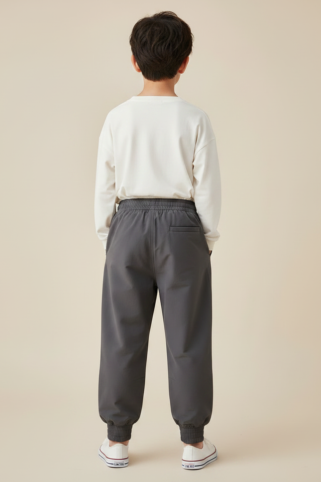 Pantalon Parachute Gris Ample Enfants Jogger Élastiqué - Polyester - vue 2