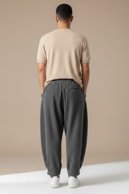 Pantalon Parachute Côtelé Gris Ample Confortable Homme - Cordé - vue 2