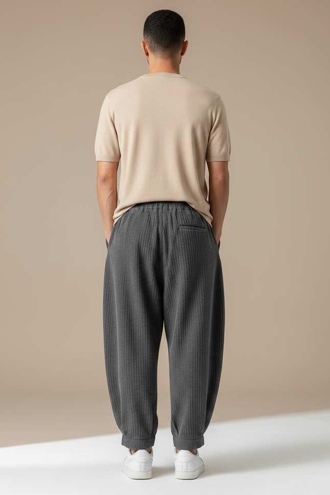 Pantalon Parachute Côtelé Gris Ample Confortable Homme - Cordé - vue 2