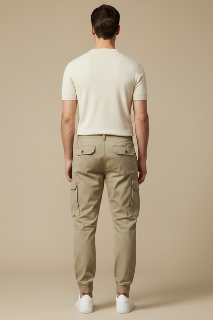 Pantalon Parachute Cargo Homme Coton Ample Beige Décontracté - vue 2