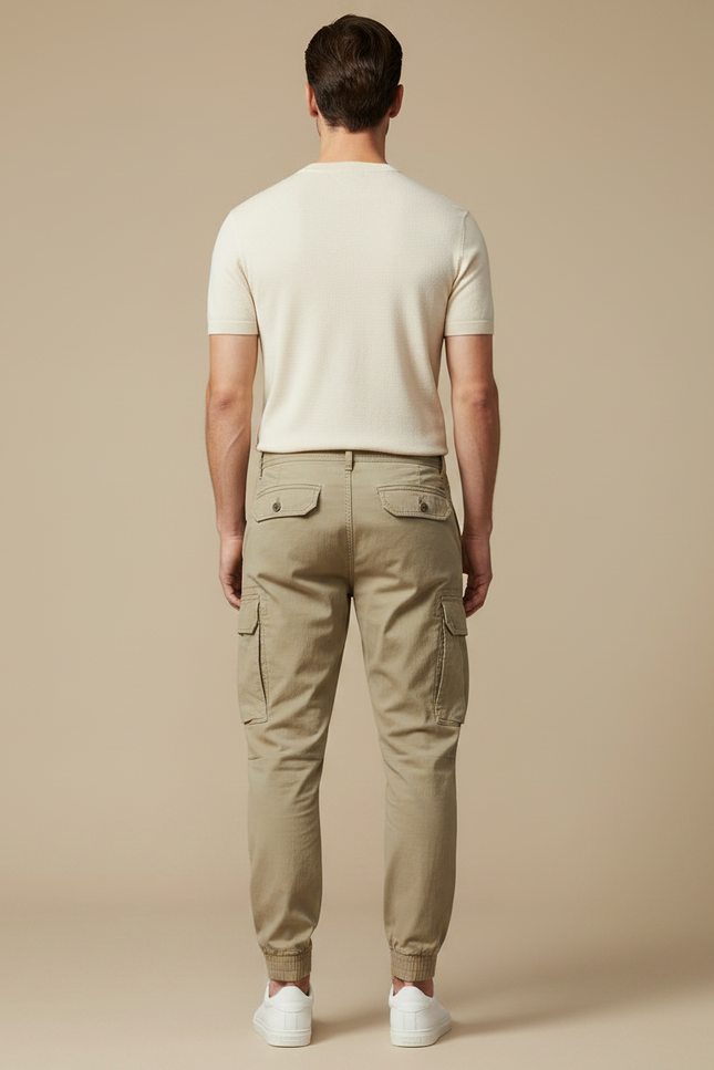 Pantalon Parachute Cargo Homme Coton Ample Beige Décontracté - vue 2