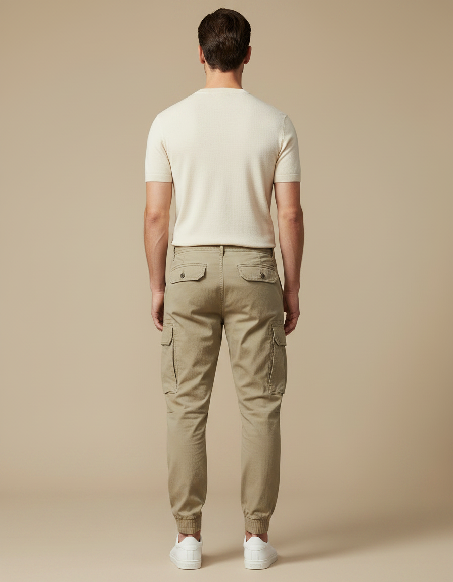 Pantalon Parachute Cargo Homme Coton Ample Beige Décontracté - vue 2