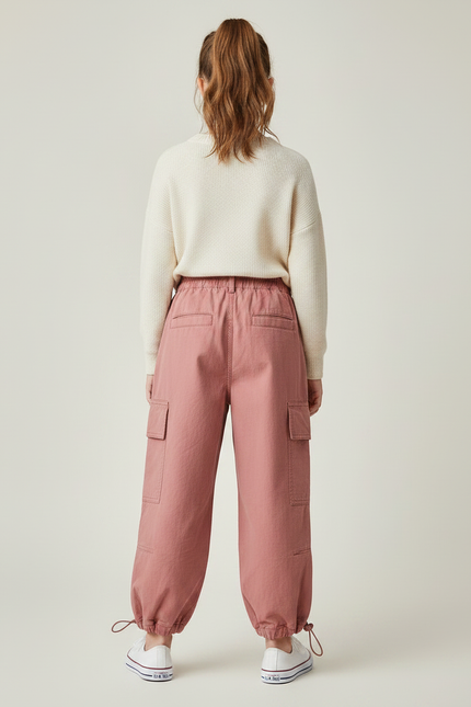 Pantalon Parachute Rose Cargo Enfant Coton Ample - vue 2