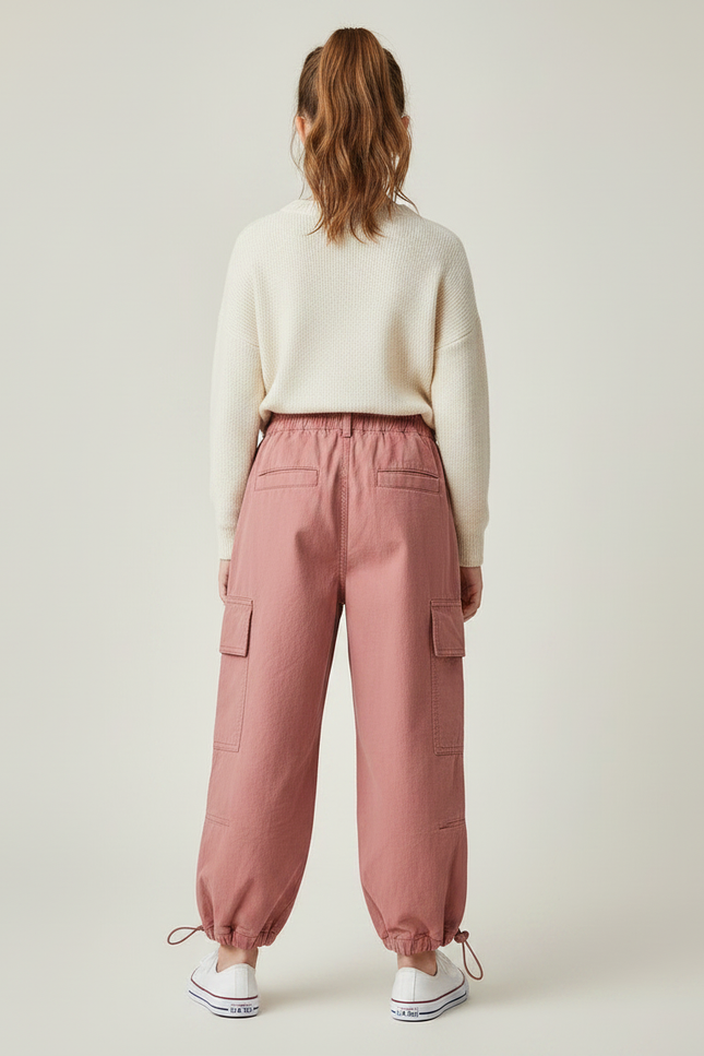 Pantalon Parachute Rose Cargo Enfant Coton Ample - vue 2
