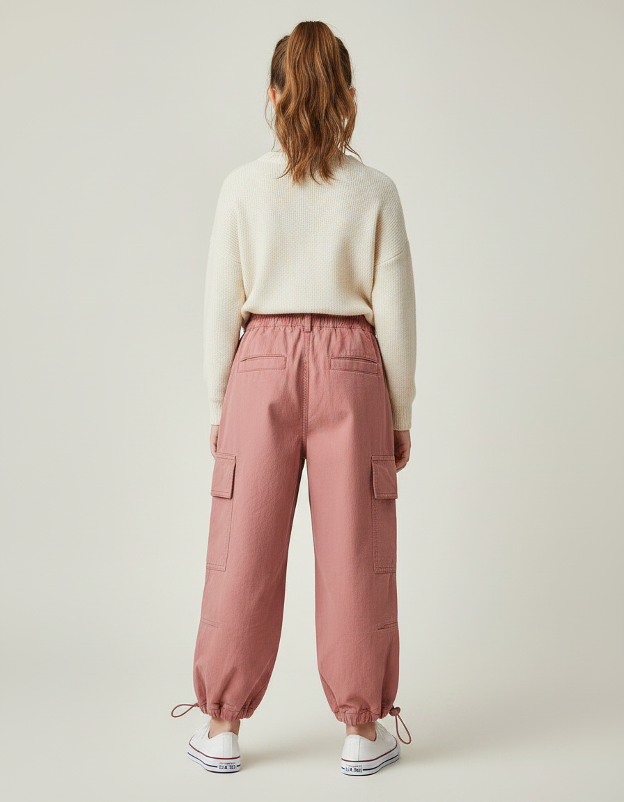 Pantalon Parachute Rose Cargo Enfant Coton Ample - vue 2