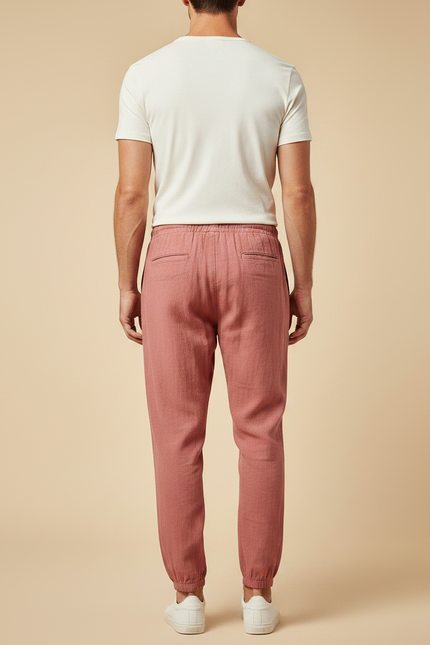 Pantalon Parachute Rose Chiné Ample Cordon Homme - Lin - vue 2