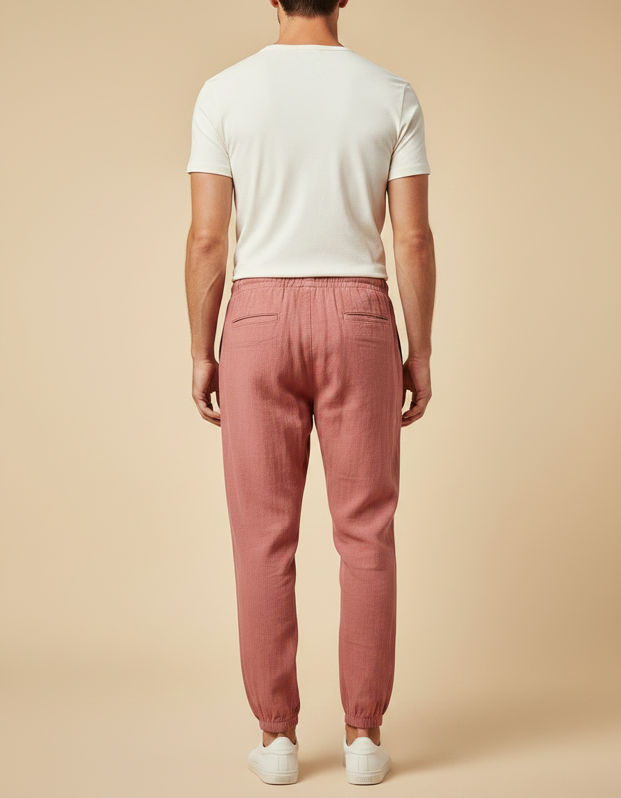 Pantalon Parachute Rose Chiné Ample Cordon Homme - Lin - vue 2