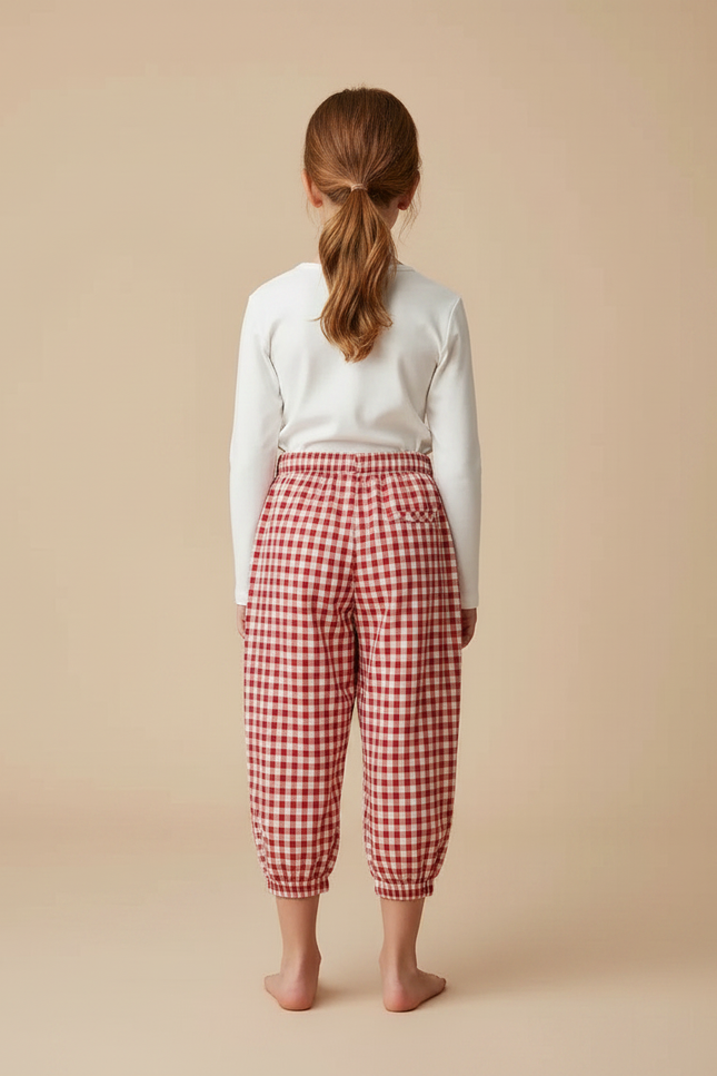 Pantalon Parachute Vichy Rouge Ample Coton Enfant - vue 2