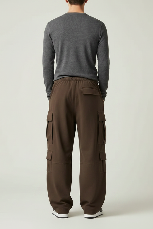 Pantalon Parachute Marron Ample Coton Cargo Décontracté Homme - vue 2