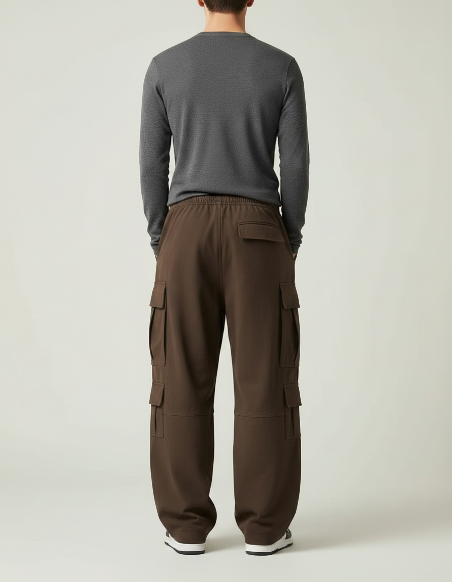 Pantalon Parachute Marron Ample Coton Cargo Décontracté Homme - vue 2