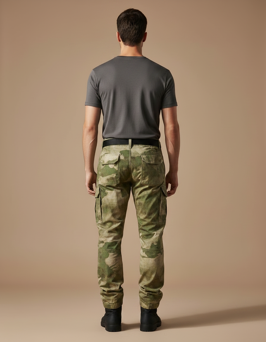 Pantalon Parachute Camouflage Militaire Cargo Multipoches - Kaki Toile - vue 2