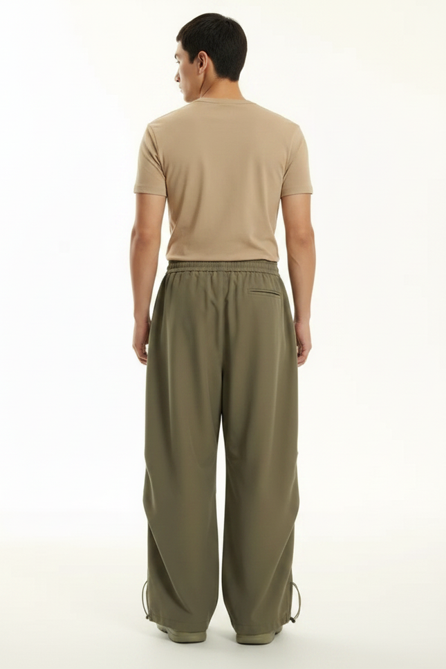 Pantalon Parachute Vert Kaki Ample Cordon Décontracté Homme - Polyester - vue 2