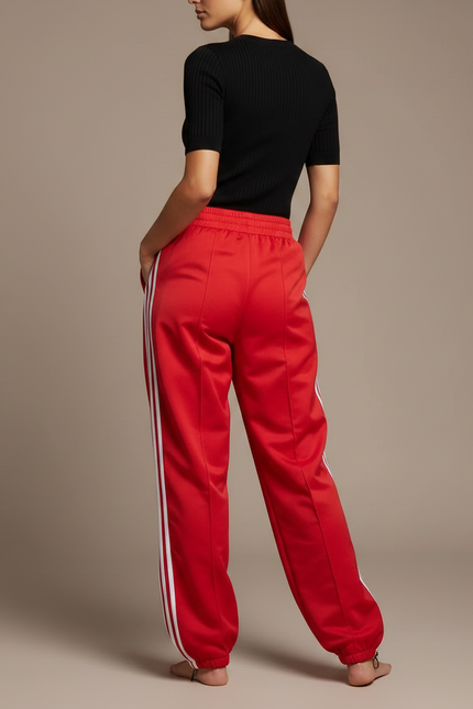 Pantalon Parachute Rouge Ample Rayures Blanches Sport Décontracté - Polyester - vue 2