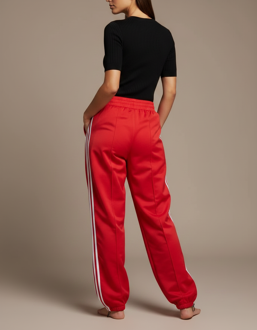Pantalon Parachute Rouge Ample Rayures Blanches Sport Décontracté - Polyester - vue 2