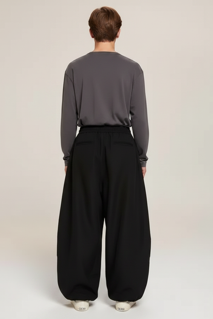 Pantalon Parachute Noir Ample Unisexe Cordon Confortable - Polyester - vue 2