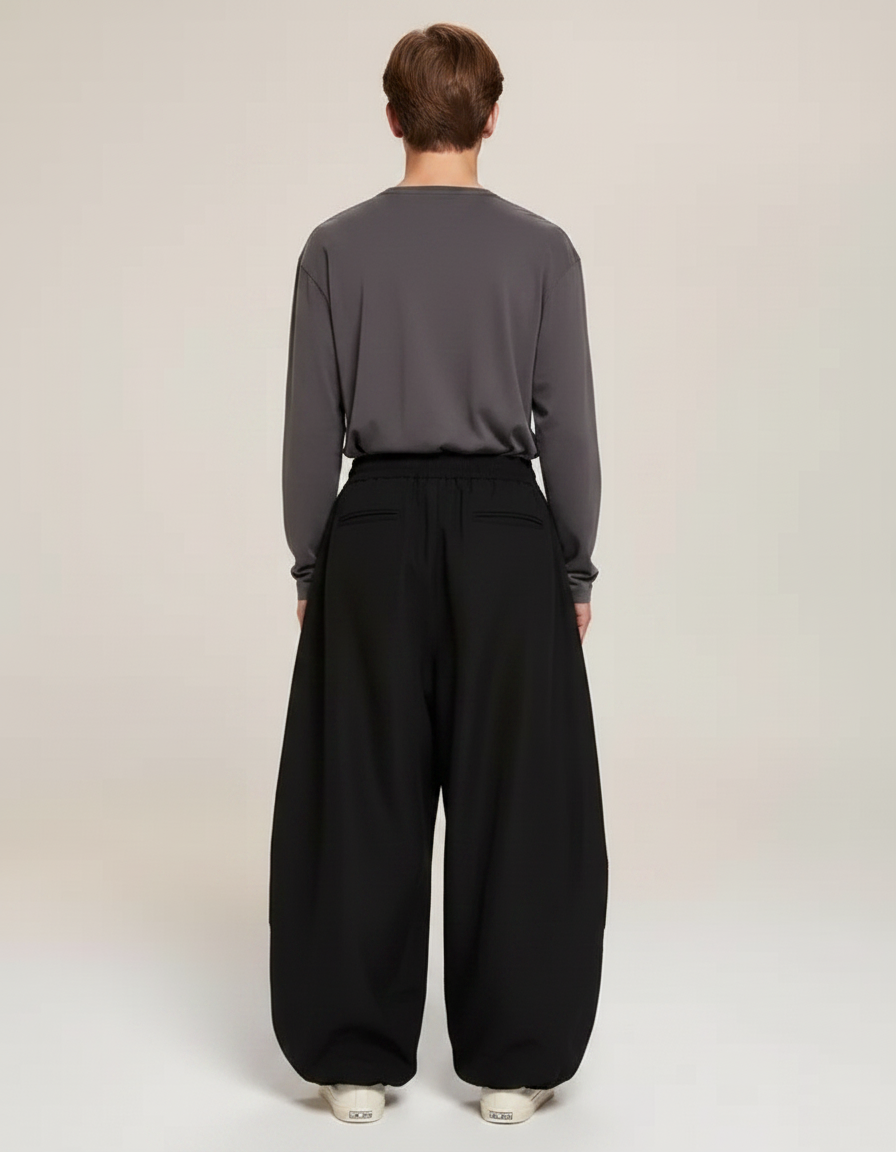 Pantalon Parachute Noir Ample Unisexe Cordon Confortable - Polyester - vue 2