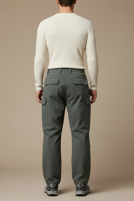 Pantalon Parachute Gris Vert Cargo Ample Homme - Kaki Polyester - vue 2