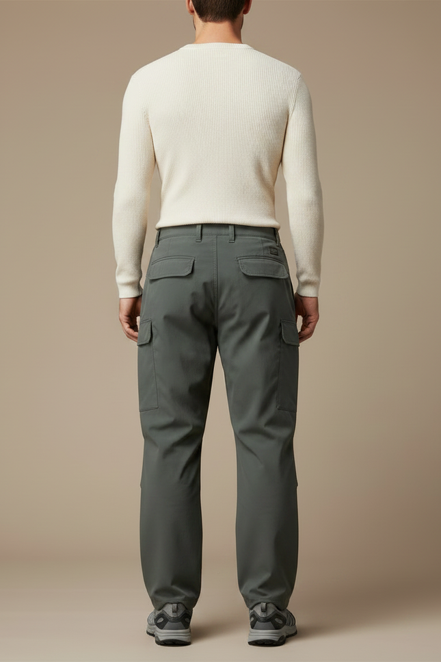 Pantalon Parachute Gris Vert Cargo Ample Homme - Kaki Polyester - vue 2