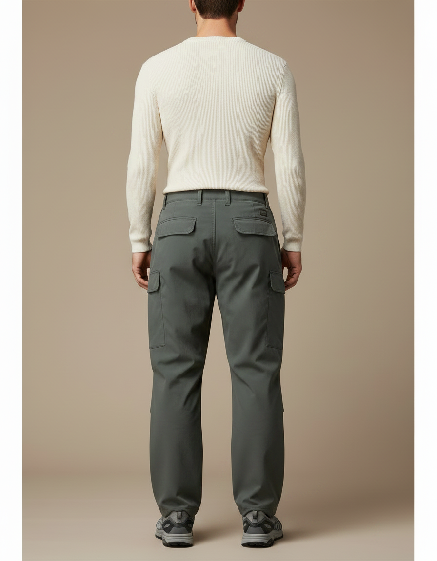 Pantalon Parachute Gris Vert Cargo Ample Homme - Kaki Polyester - vue 2