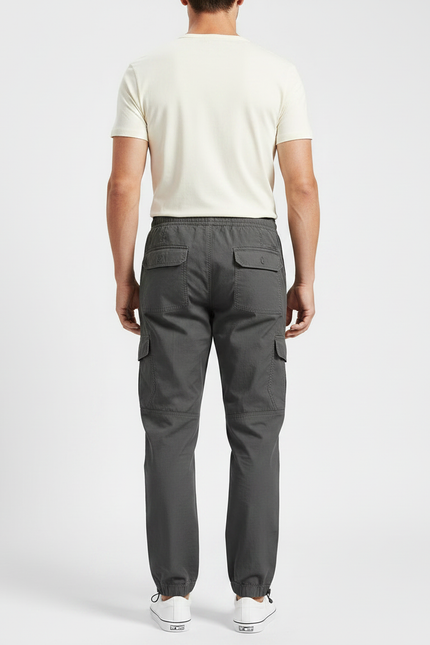 Pantalon Parachute Gris Cargo Cordon Ample Coton Homme - vue 2