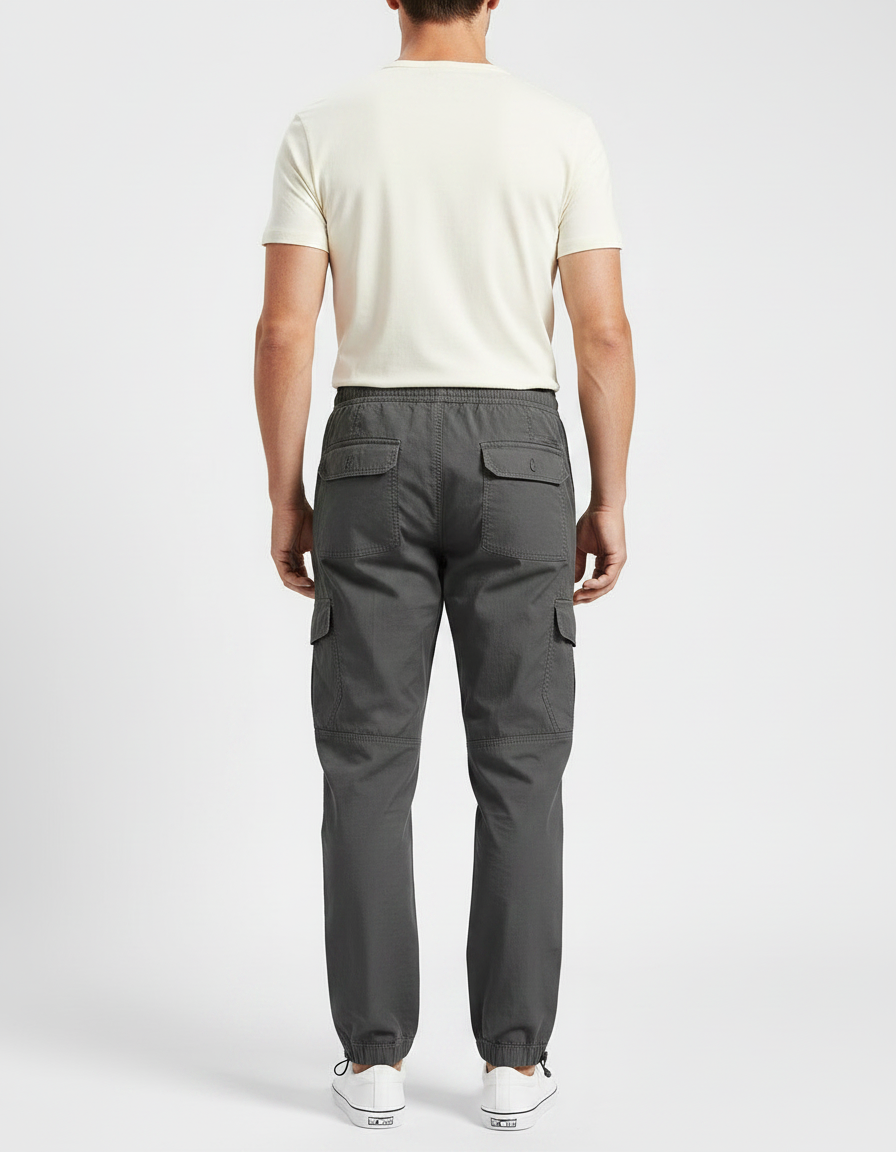 Pantalon Parachute Gris Cargo Cordon Ample Coton Homme - vue 2