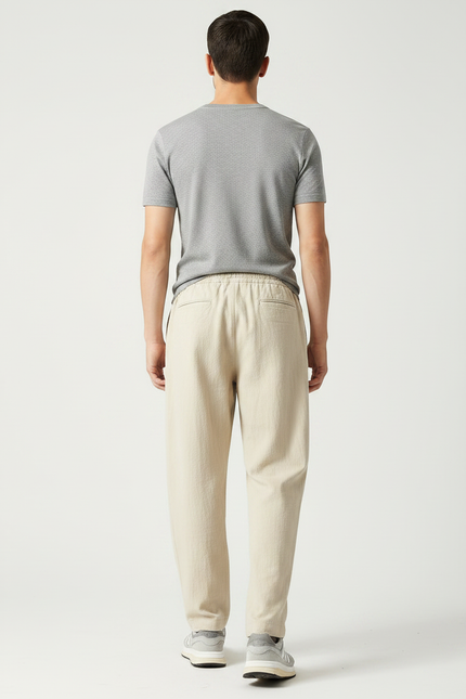 Pantalon Parachute Beige Ample Coton Lin Homme Décontracté - vue 2
