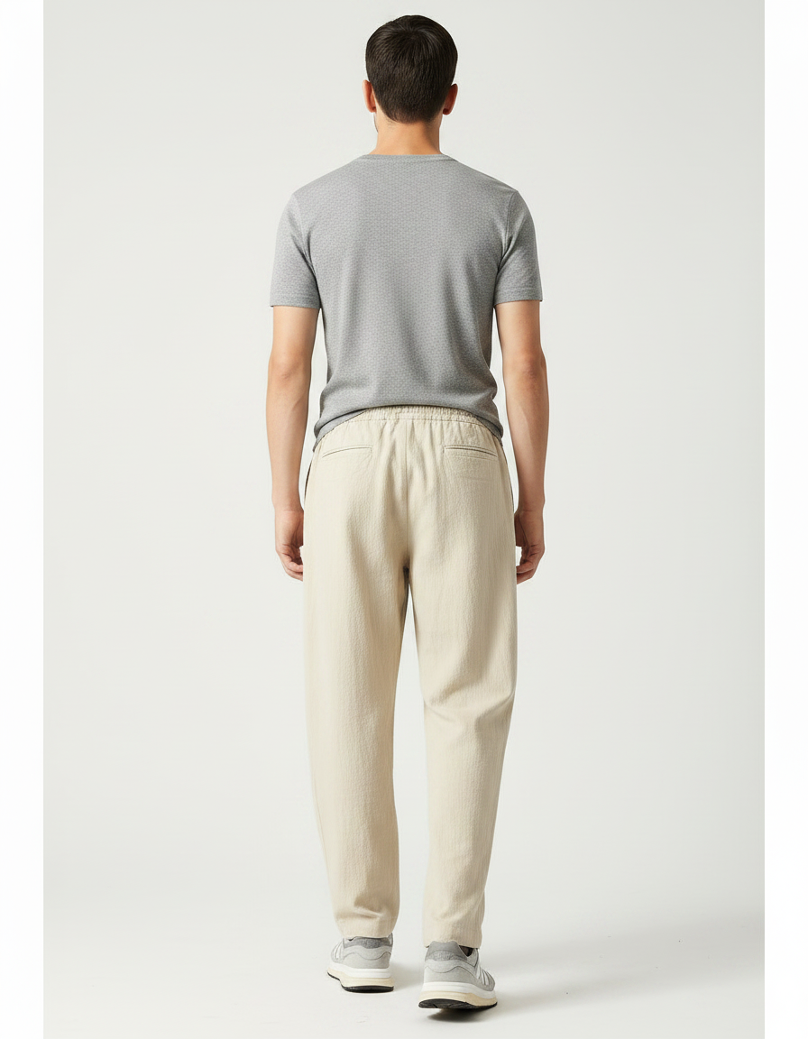 Pantalon Parachute Beige Ample Coton Lin Homme Décontracté - vue 2