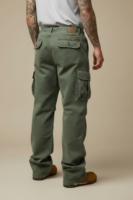 Pantalon Parachute Vert Ample Cargo Militaire Homme - Kaki Toile - vue 2