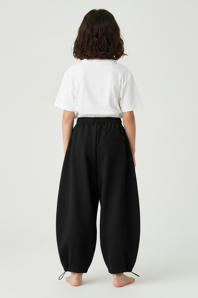 Pantalon Parachute Noir Ample Enfant Polaire Hiver - Molleton - vue 2
