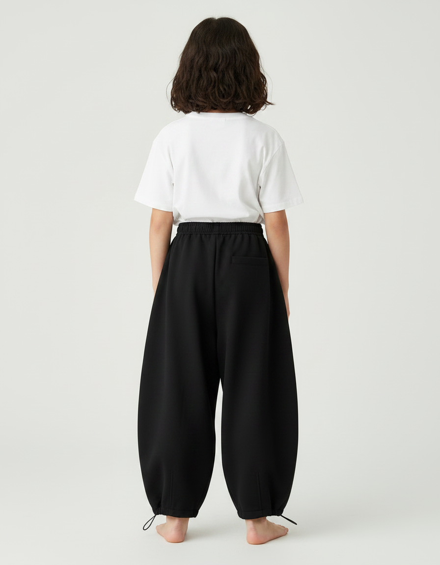 Pantalon Parachute Noir Ample Enfant Polaire Hiver - Molleton - vue 2