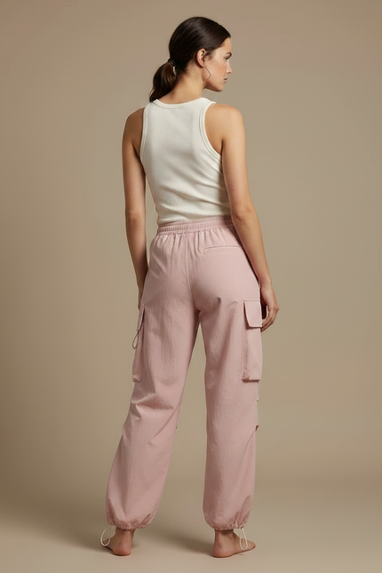 Pantalon Parachute Rose Cargo Ample Tissu Léger Femme - Polyester - vue 2