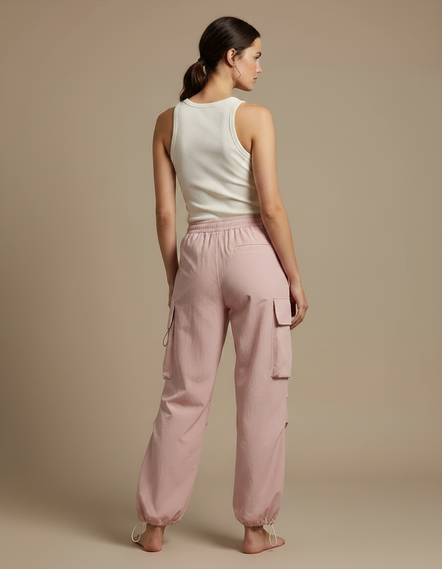 Pantalon Parachute Rose Cargo Ample Tissu Léger Femme - Polyester - vue 2