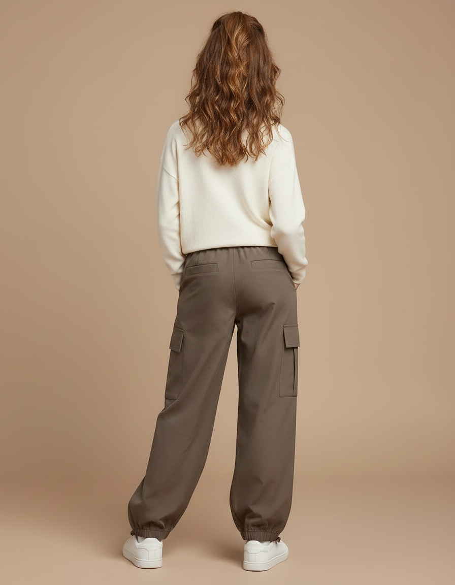 Pantalon Parachute Kaki Cargo Ample Enfant - Polyester - vue 2
