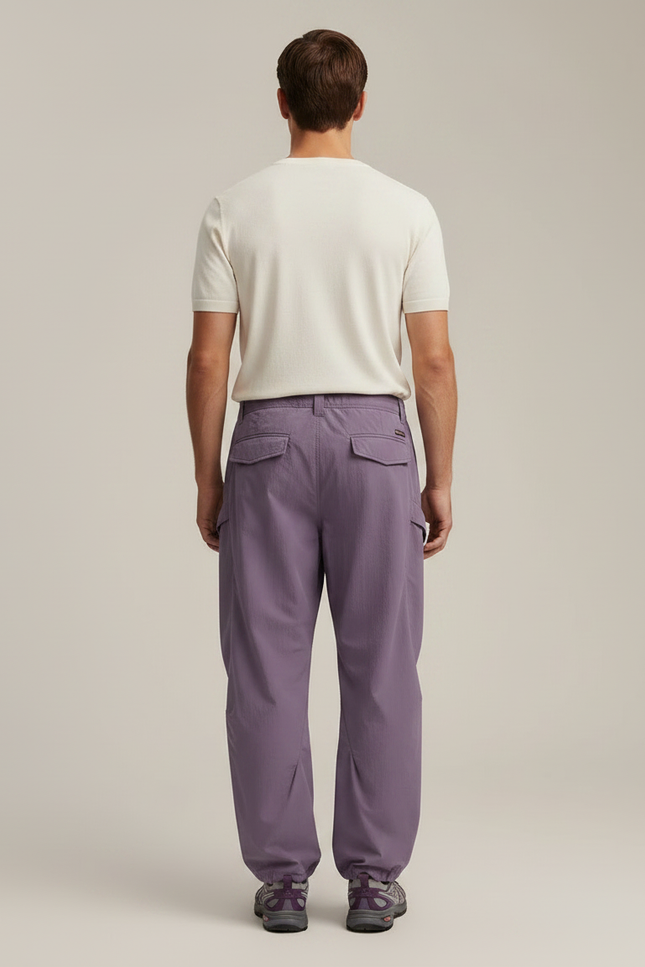 Pantalon Parachute Violet Ample Décontracté Léger Cordon - Polyester - vue 2