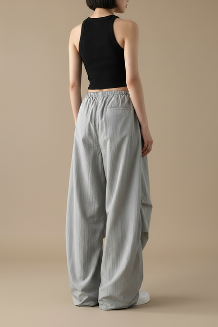 Pantalon Parachute Femme Gris Baggy Nylon - Polyester - vue 2