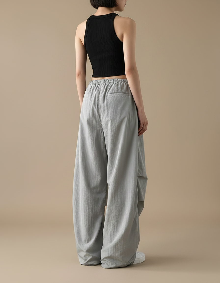 Pantalon Parachute Femme Gris Baggy Nylon - Polyester - vue 2