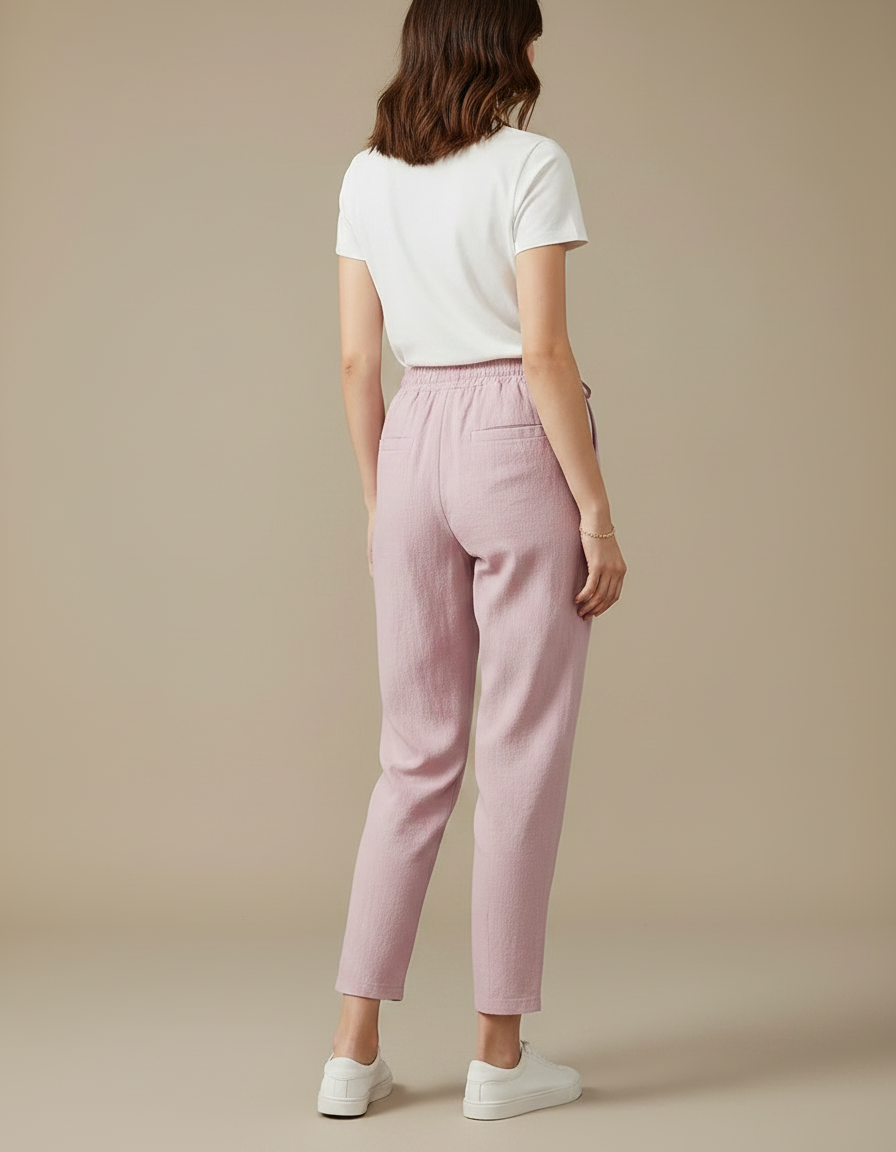 Pantalon Parachute Rose Lin Fluide Casual Femme - vue 2