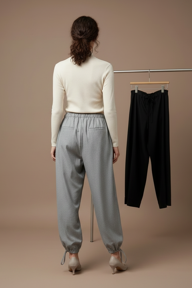 Pantalon Parachute Gris Ample Cordon Élégant Femme - Gabardine - vue 2