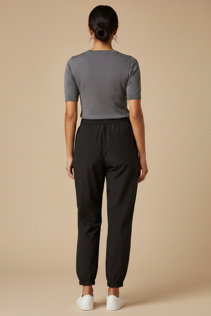 Pantalon Parachute Noir Fluide Décontracté Cordon - Polyester - vue 2
