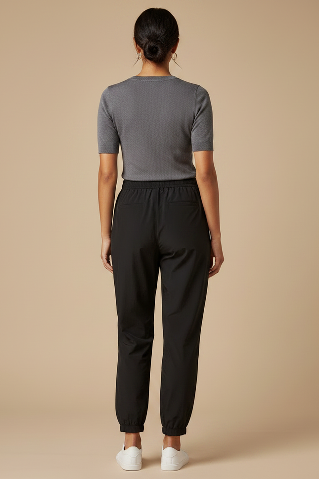 Pantalon Parachute Noir Fluide Décontracté Cordon - Polyester - vue 2