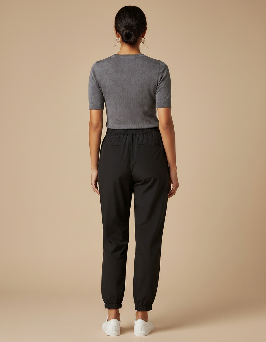 Pantalon Parachute Noir Fluide Décontracté Cordon - Polyester - vue 2