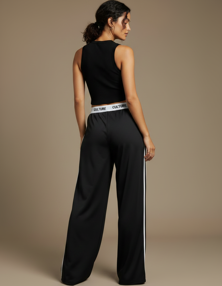 Pantalon Parachute Noir Ample Rayures Blanches Confortable - Polyester - vue 2